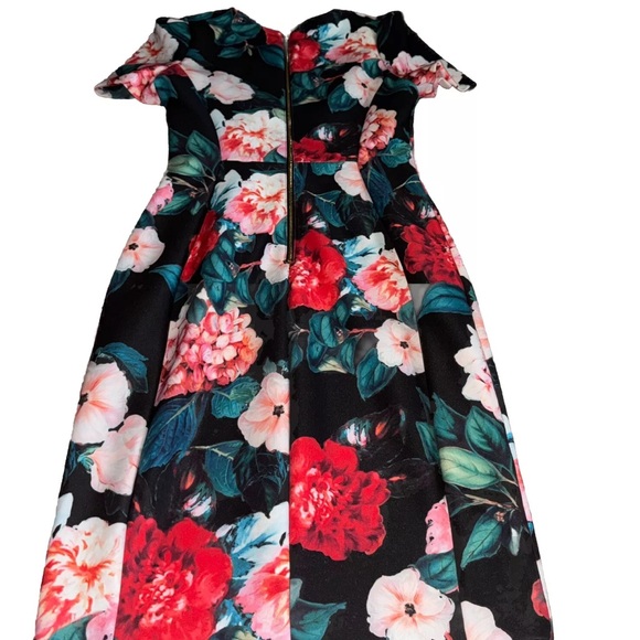 Calvin Klein Black Floral Short Sleeve Crew Neck Back Zip Sheath Dress Size 8 - Picture 8 of 9